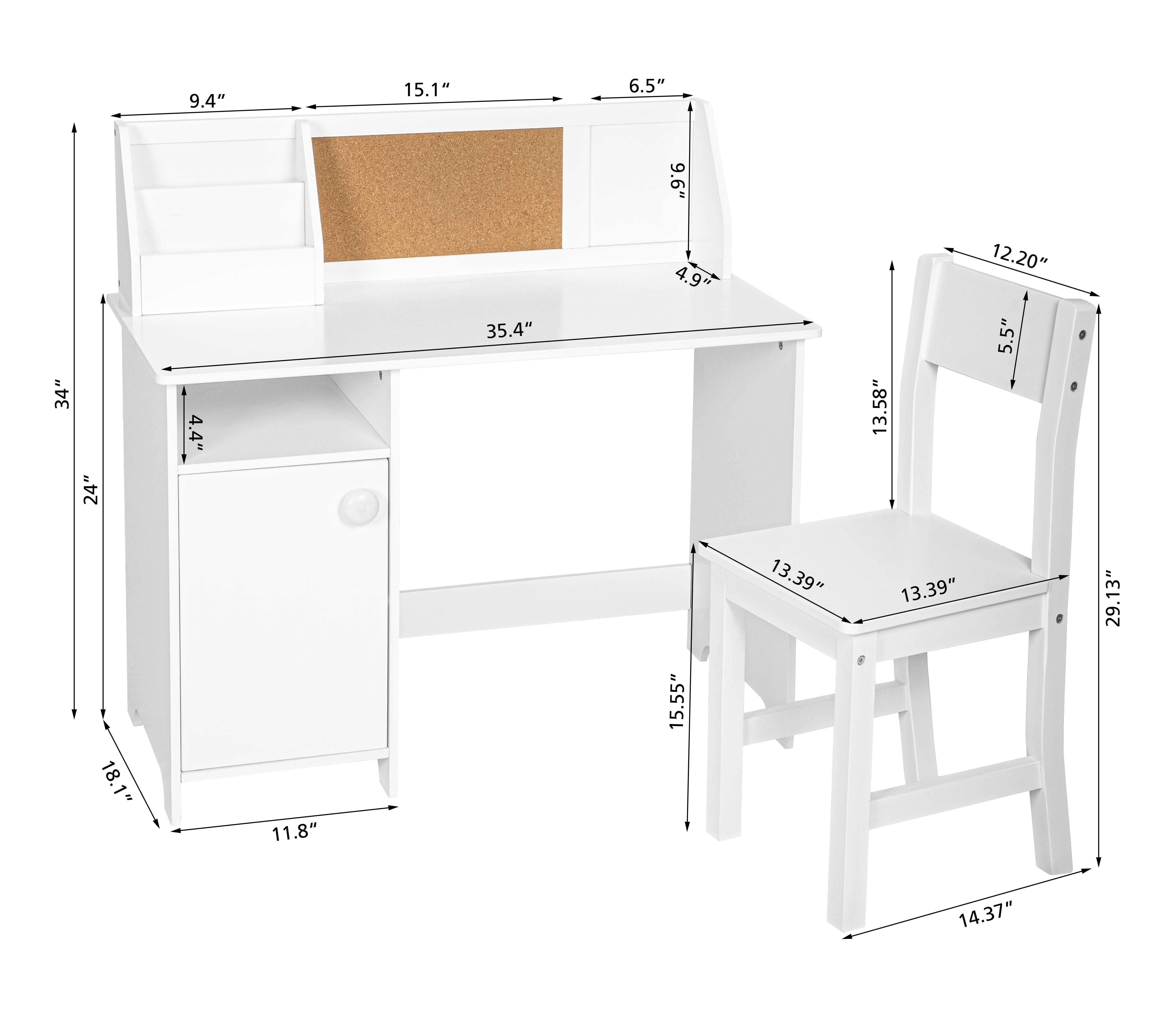 STAROUS Kids Study Desk with Chair, Wooden Study Table for 3-8 Years Old, Student's Workstation & Writing Table (White)