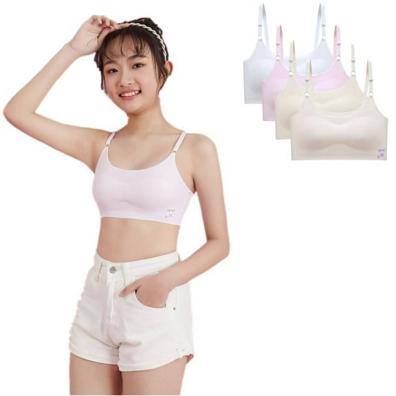 Uccdo 4 Packs Teens Girls Wireless Padded Training Bra Sets Adjustable Strap Crop Cami Sports Bra, 10-16 Years