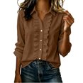 thumbnail image 2 of ClodeEU Women's Collared Ruched Front Button Down Shirt,Long Sleeve Casual Office Blouse Brown,Women's Plus S, 2 of 7