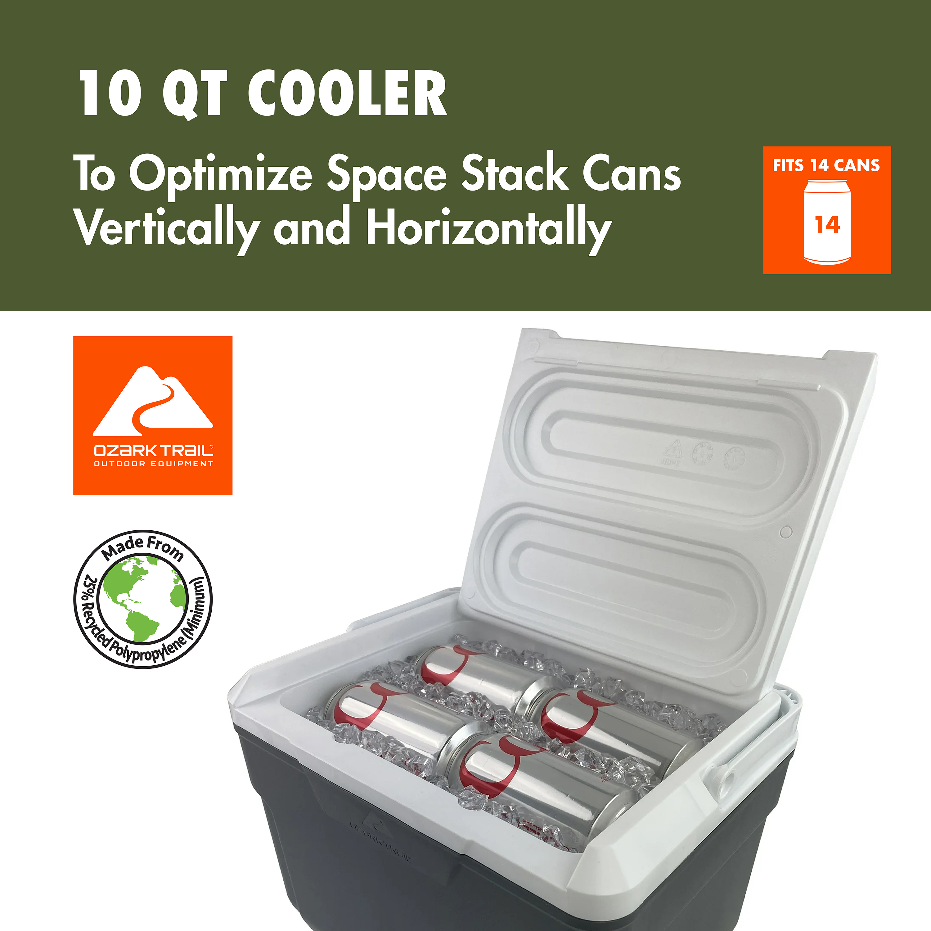 Enfriador de Lado Duro de 10 cuartos para 14 Latas, Gris 4