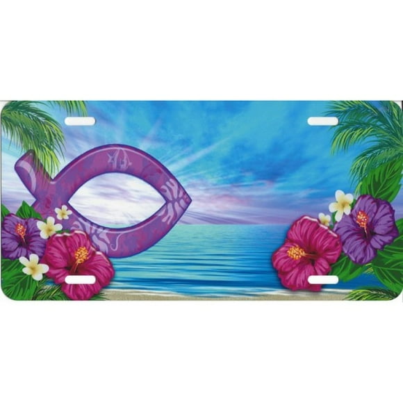 Christian Fish Beach Scene License Plate