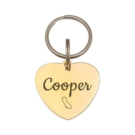 Anavia Stainless Steel Double Sided Heart Name - State Icon - Phone Engraved Dog & Cat ID Tag Gold M