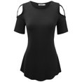 thumbnail image 2 of Made by Johnny Women's Loose Short Sleeve Strappy Cold Shoulder Top S BLACK, 2 of 6