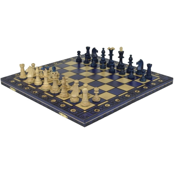 Beautiful Handcrafted Wooden Chess Set with Wooden Board and Handcrafted Chess Pieces - Gift idea Products (16'' (40 cm) Blue), Beige