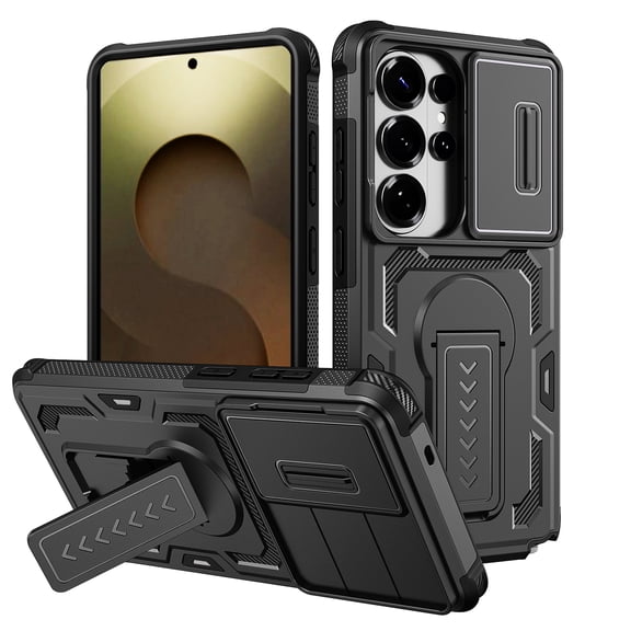 Case for Samsung Galaxy S26 Ultra, Hybrid TPU PC Protective Cover with Sliding Camera Cover, Kickstand Anti-Slip Hard Back, Drop Protection Phone Case for Samsung Galaxy S26 Ultra, Black
