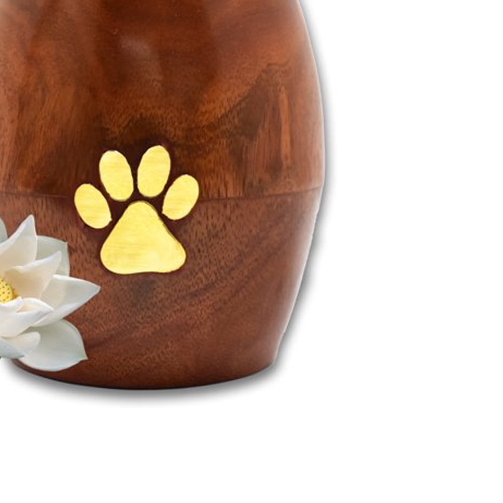 Lindia Artisans Beautiful Wooden Pet Urn Jar with Brass Paw Print (Small Size, Supports 15 lb Pet) - Rosewood Pet Cremation Urn - Perfect Memorial Pet Urns for Dog and Cat Ashes