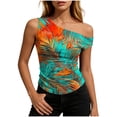 thumbnail image 2 of NTACZA off the Shoulder Summer Tops Asymmetrical Neck Tropical Palm Leaf Print Sleeveless Casual Tank Tops Party Slim Tank Tops for Women, 2 of 6