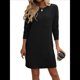 thumbnail image 1 of Vestido Mini Informal de Otoño para Mujer, con Cuello Redondo, Larga y Canalé Negro S, 1 of 8