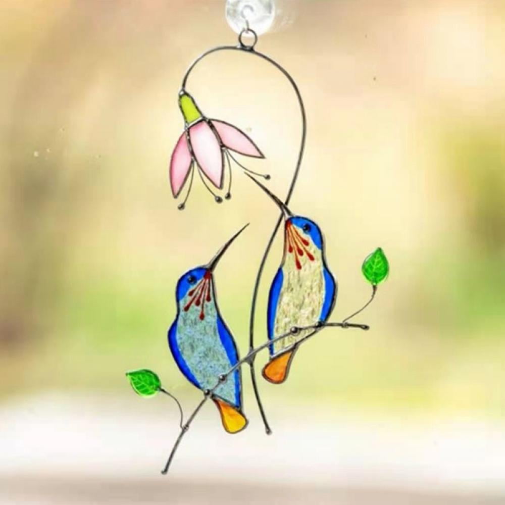 Stained Glass Hummingbird Suncatcher Birds Window Metal Hangings Gift Decoration 