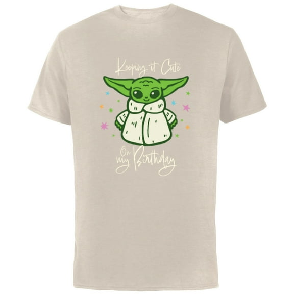 Star Wars Grogu Mandalorian Keeping It Cute on My Birthday - Short Sleeve Cotton T-Shirt for Adults - Customized-Natural