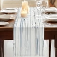 thumbnail image 3 of Grey Blue Wooden 36 Inch Table Runner, Farmhouse Gray Striped Plank Farmhouse Dresser Scarf Cotton & Linen Tablerunner for Dining/Kitchen Island/Holiday Party Décor Small 13" x 36", 3 of 9