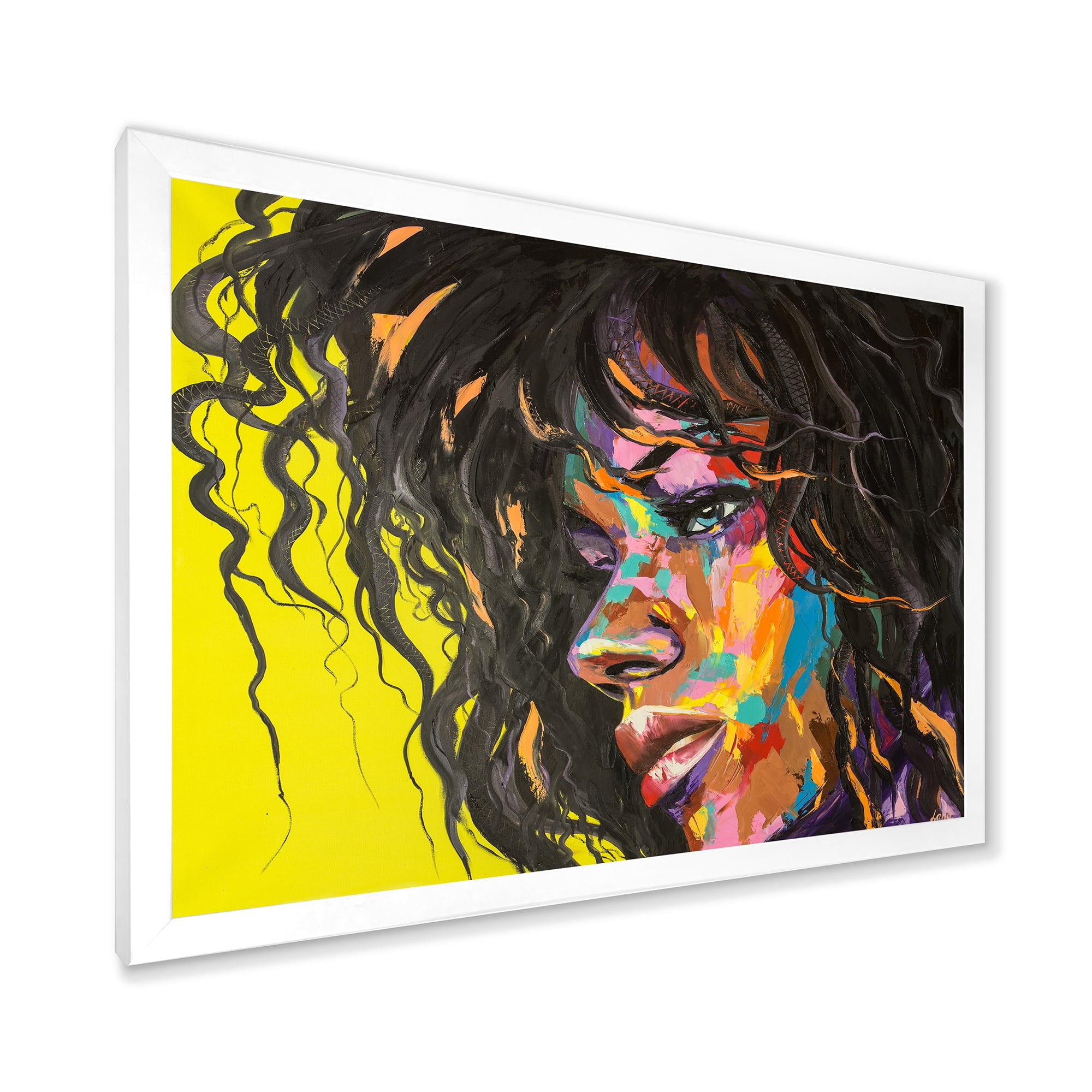 Designart 'Abstract Colorful Fantasy Portrait Of A Young Woman I' Modern Framed Art Print