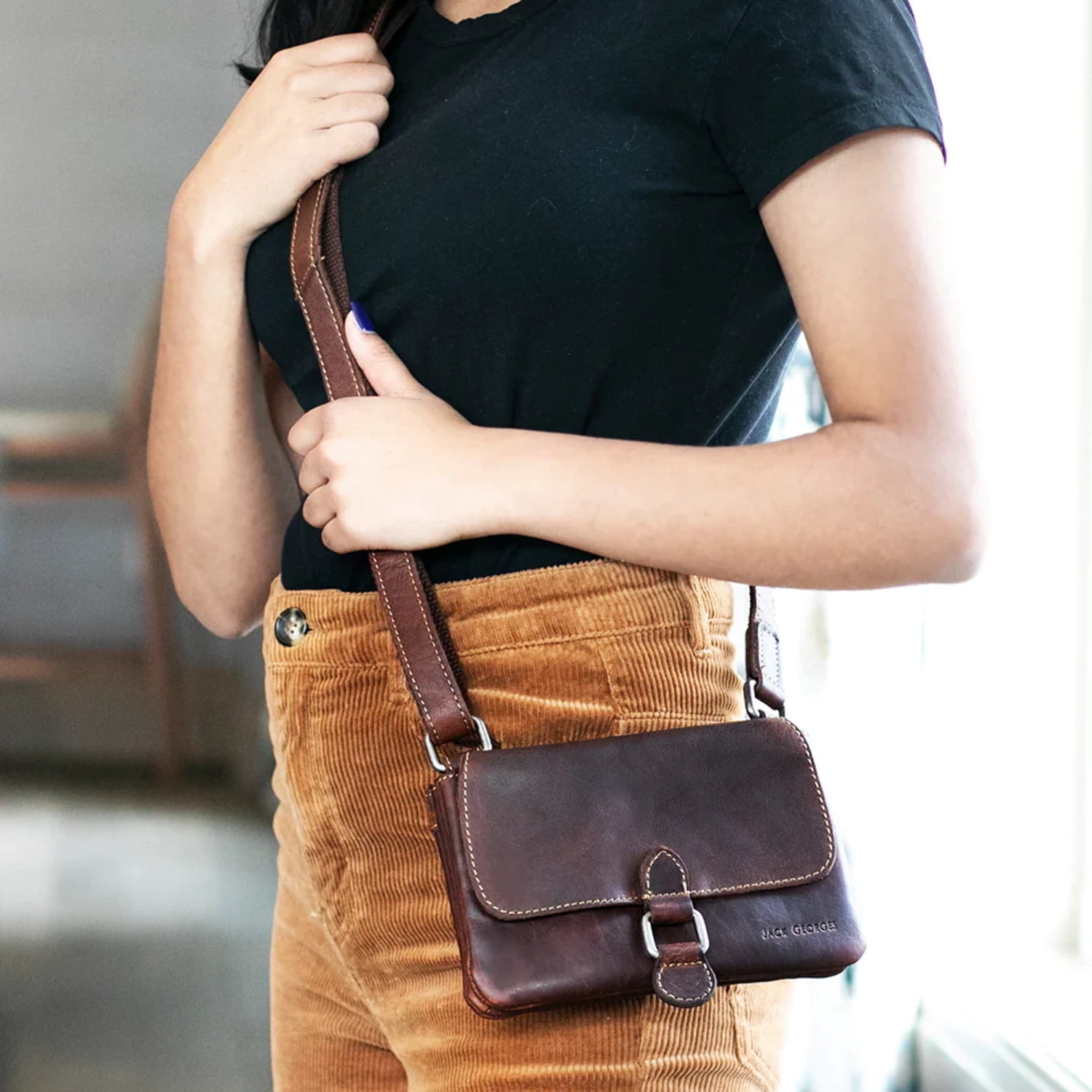 Hand-Stained Buffalo Leather Crossbody Bag - Jack Georges Voyager