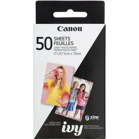 Canon ZINK Paper White Inkless Printing Compatible, Photo Paper, 2" x 3", 50 Sheets