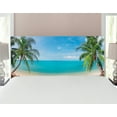 thumbnail image 1 of Ocean Headboard, Panoramic View of Tropical Sandy Beach Exotic Vacation Theme Print, Upholstered Decorative Metal Bed Headboard with Memory Foam, Full Size, Pale Brown Turquoise, by Ambesonne, 1 of 4