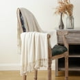 thumbnail image 4 of Cream Throw Blanket for Couch Sofa Chair Bed Knitted Indoor Outdoor Throw Blankets with Tassels, Soft Warm Decoration Blanket for All Season 50"x 60", 4 of 5