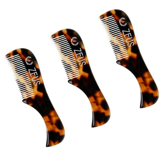 ZEUS Handmade Saw-Cut Mustache Comb - 3" x 0.75"- 3 Pack - Quality Moustache Comb for Men (Tortoiseshell)