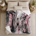 thumbnail image 4 of Romantic Pink Paris Cobblestone Street Woman Walking Away, Warm Flannel Blanket for Living Room and Reading Nook, Festive autumn celebration Scene, Art Lovers autumn celebration Gift, 4 of 7