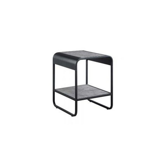 ACME Raziela Wooden End Table with Shelf in Concrete Gray and Black