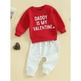 thumbnail image 3 of My First New Years Baby Boy Outfit Baby Boy Valentines Day Outfit Letter Print Long Sleeve Sweatshirt T-shirt and Elastic Casual Pants Suit, 3 of 9