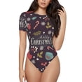 thumbnail image 1 of Balery Merry Christmas Body de cuello redondo de manga corta para mujer Tops de manga corta Tops básicos-Small, 1 of 7