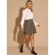 thumbnail image 4 of Falda a cuadros vintage Allegra K para mujer Minifaldas plisadas de línea A con doble botonadura marrón L, 4 of 6