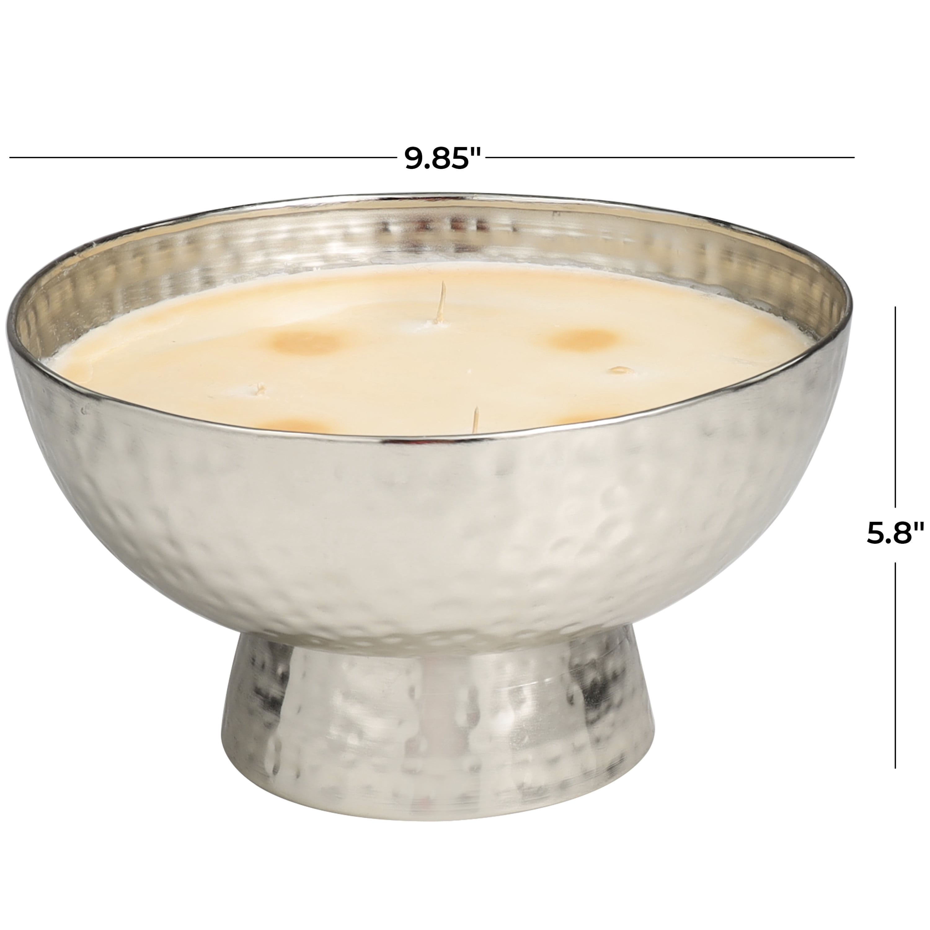 CosmoLiving by Cosmopolitan Silver Metal Jasmine Scented Wide Hammered 70 oz 4 Wick Candle with White Wax