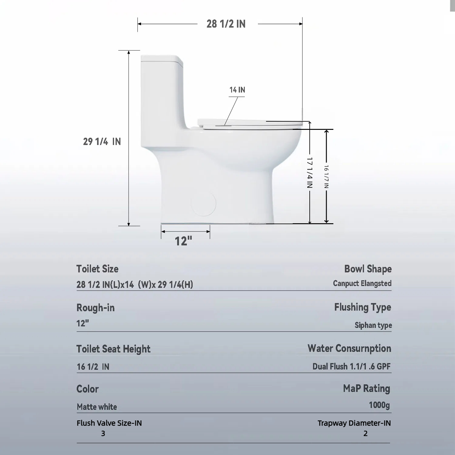 One-Piece Toilet,Powerful & Quiet Dual Flush Modern Toilet with Comfort Chair Seat,1.1/1.6 GPF,White