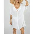 thumbnail image 2 of Biezeib Women Bikini Cover-Ups Solid Color Crew Neck Short Sleeve Button-Down Summer Shirts Mini Beach Dress, 2 of 6