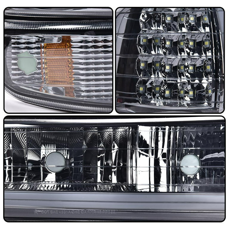 G-Plus LED DRL Headlights Bumper Headlamps Fit for 1999-2006 Chevy  Silverado/Suburban Smoky lens Chrome Housing Amber Reflector