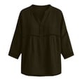 thumbnail image 3 of ZGRBOU Women Eyelet V Neck Button Down Shirt Casual 3/4 Puff Sleeve Cotton Blouse Summer Loose Boho Beach Vacasion Tops, 3 of 4
