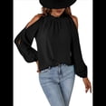 thumbnail image 2 of Blusas Elegantes e Informales para Mujer, con Hombros Descubiertos, Cuello con Volantes, Camisas de Moda de Otoño para el Trabajo Negro S, 2 of 10