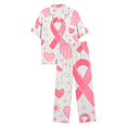 thumbnail image 3 of Women Pink Ribbon Awareness Pajama Set Button Front Notch Collar Short Sleeve Top Long Pants with Pockets Comfy Breathable Relaxed Fit Novelty Pattern Home Sleeping Loungewear Pink M, 3 of 5