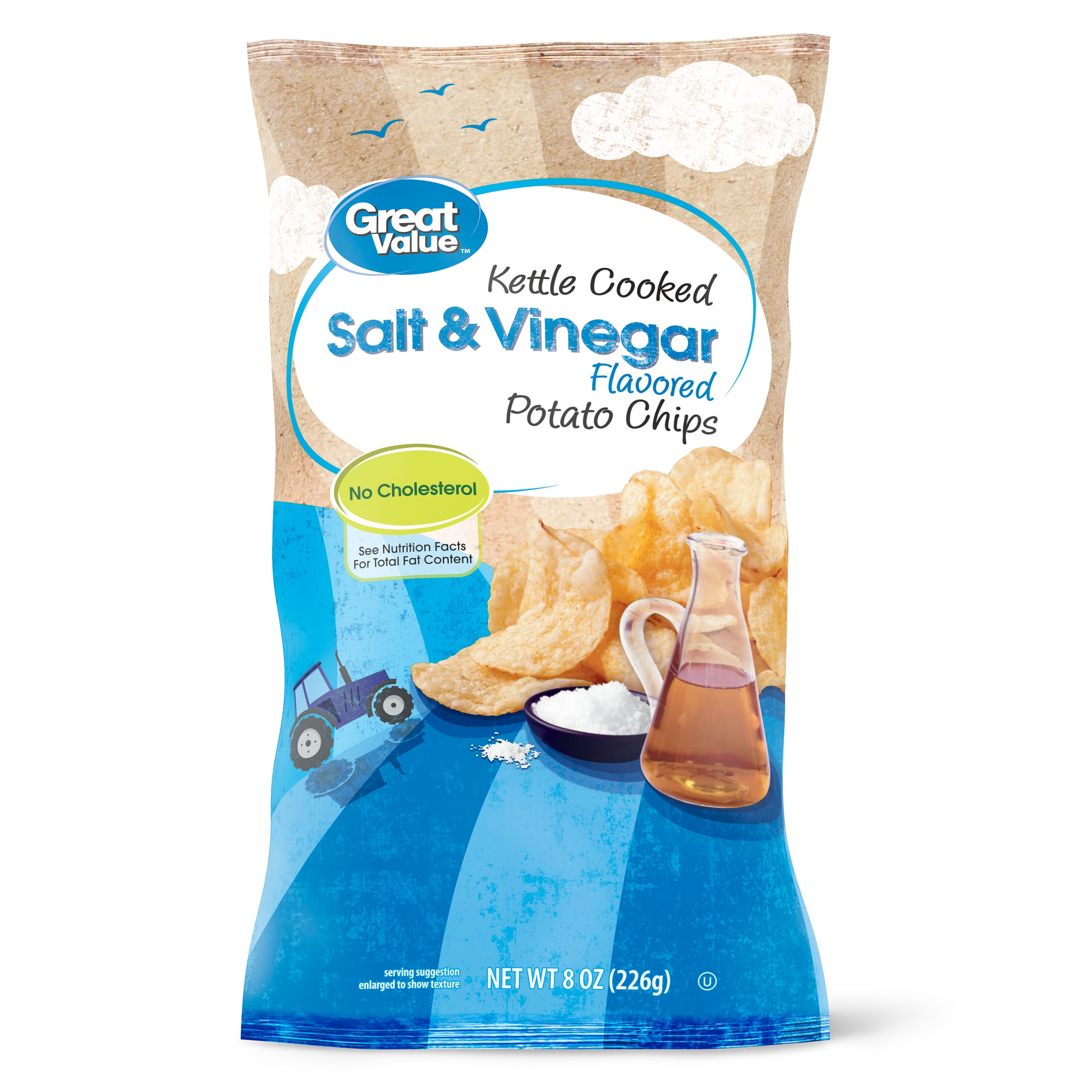 Great Value Kettle Cooked Salt and Vinegar Flavored Potato Chips, 8 oz