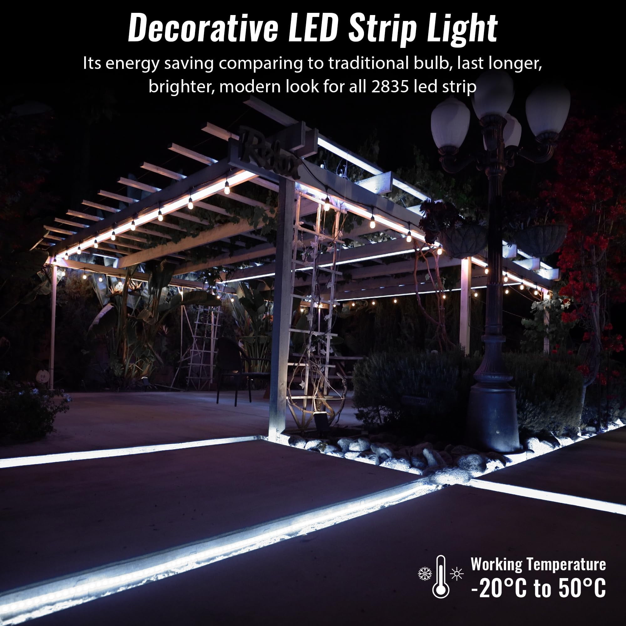 WYZworks 1860LEDs 100ft Cool White 16-Mode Flat LED Outside Strip Lights SMD 2835 Waterproof Permanent Heavy Duty Outdoor Exterior Accent Lighting, ETL Certified, Connectable Flexible Clear PVC Shell