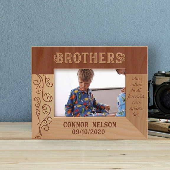 Brothers Are What Best Friends Can Never Be Personalized Wooden Frame-5" x 3 1/2" Brown Horizontal