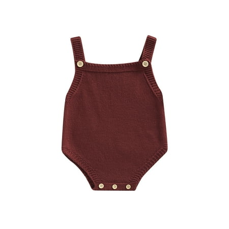 

Eyicmarn Newborn Sleeveless Knit Bodysuit Toddler Casual Solid Color Boat Neck Button Romper