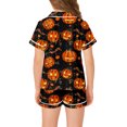 thumbnail image 3 of CONZONE Halloween Pajamas for Girls Pumpkin Pjs Set Hallowmas Jammies Short Sleeve Button Down Shirts Shorts 2 Piece Sleepwear Loungewear for Kids, 3 of 7