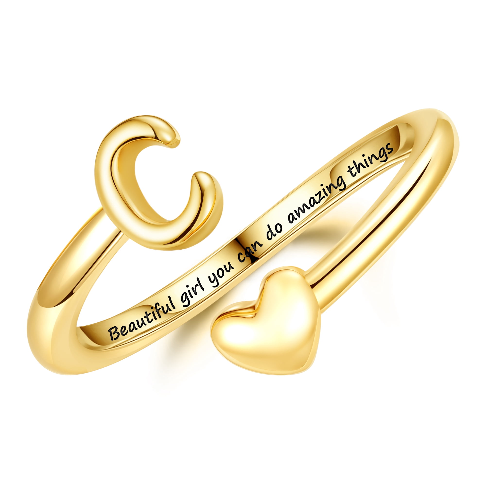 Turandoss Initial Ring C for Girls Dainty 14K Gold Plated Adjustable Letter C Ring Cute Heart Cuff Rings for Kids Teen Girls Personalized Jewelry Gifts for 6 16 Year Old Daughter Birthday