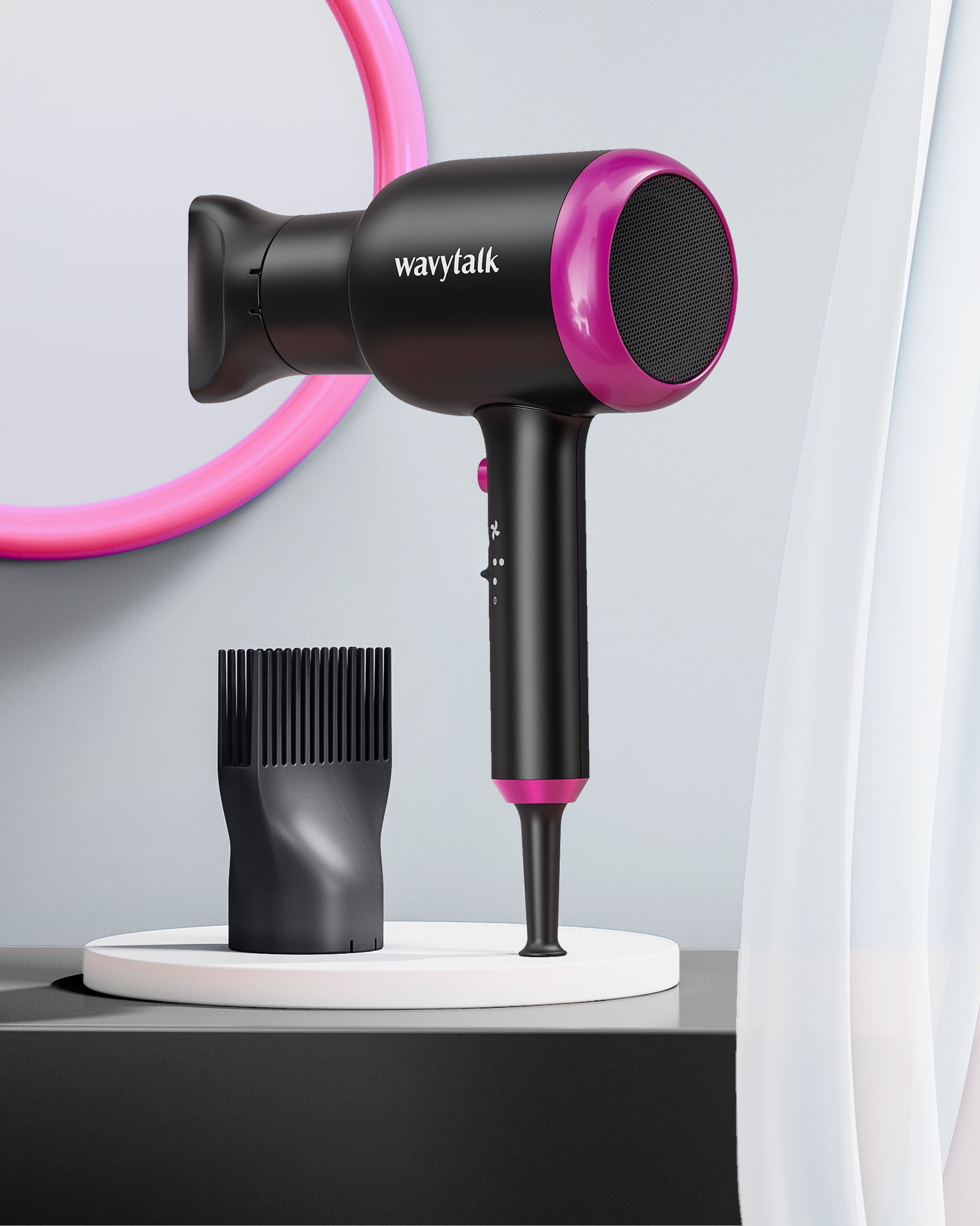 Wavytalk Ionic Hair Dryer, 1875W Blow Dryer with Diffuser for Curly Hair Quiet Compact Design, Black