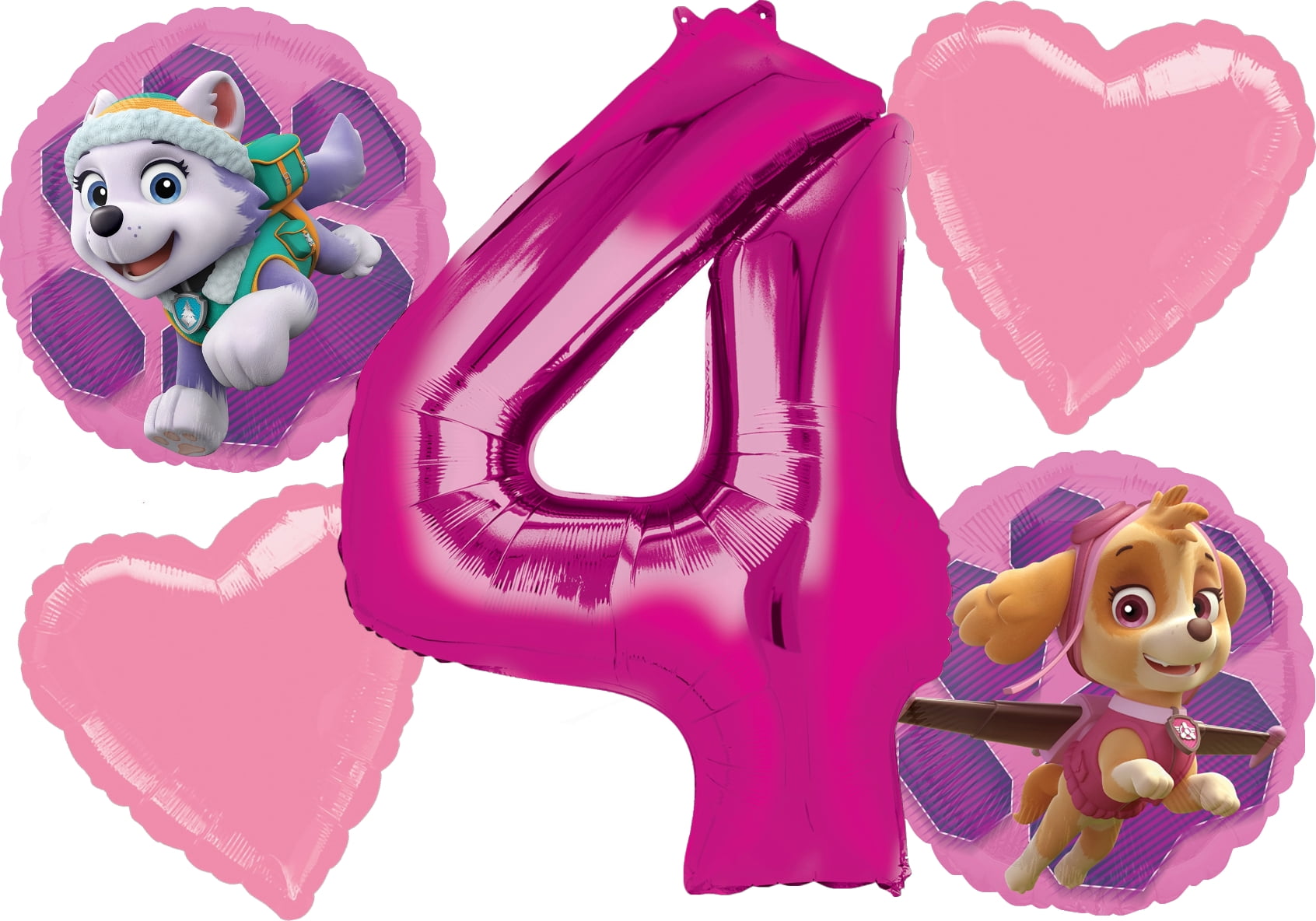 Paw Patrol Girl Balloon Bouquet 4th Birthday 5 pcs - Party Supplies