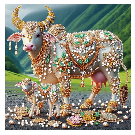 5D DIY Diamond Painting Kit Grassland Cow Special Shape Creative Diamond Craft Suitable for Home and Office Decor, Festive Gifts