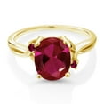 thumbnail image 3 of Gem Stone King 18K Yellow Gold Plated Silver Red Created Ruby 3 Stone Ring for Women | 2.53 Cttw | Oval 10X8MM | Gemstone July Birthstone | Wedding Engagement Anniversary Ring for Women | Size 6, 3 of 5