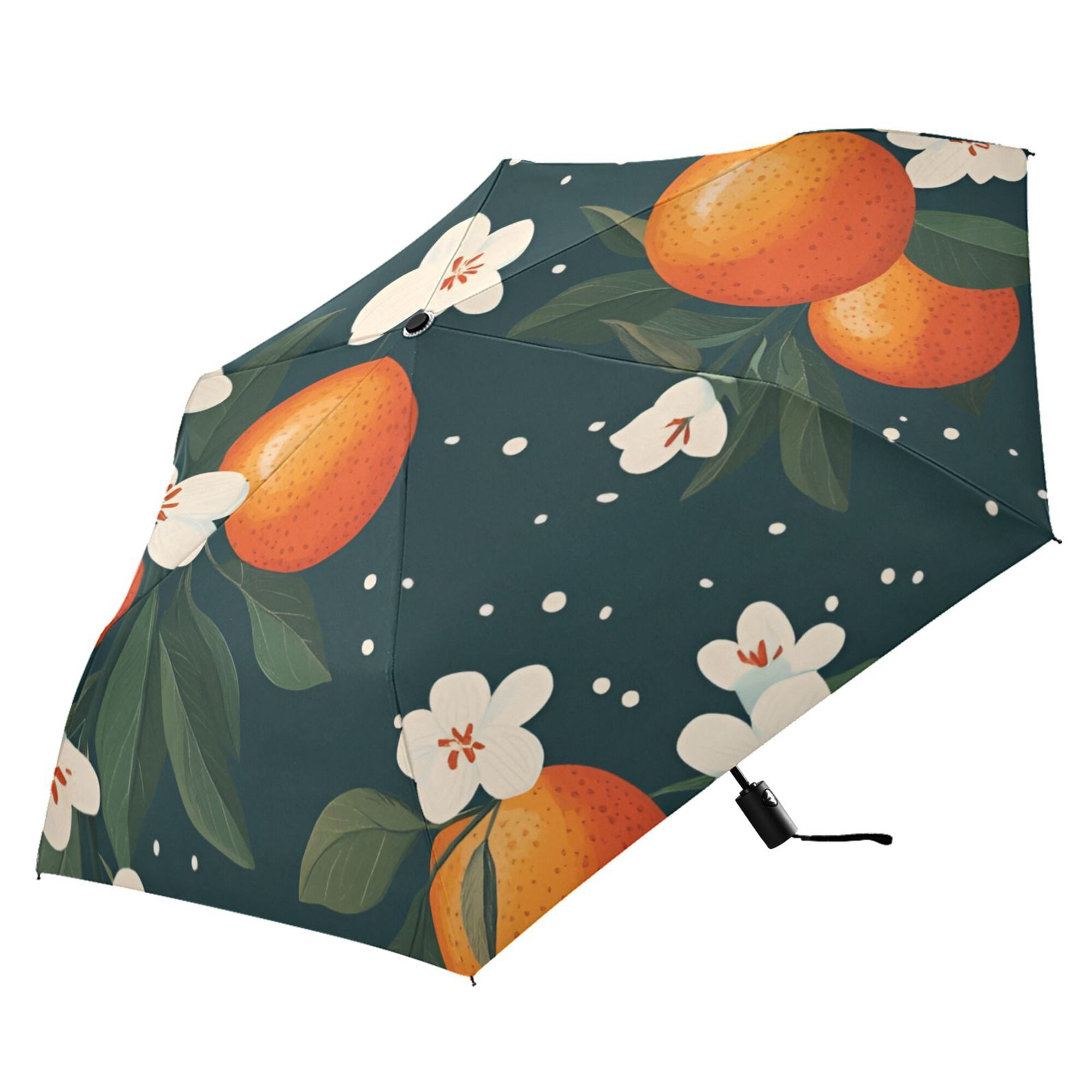 FORMRS Travel Umbrella Folding Auto Open Close Windproof Rain UV Protection, Blue Floral Oranges
