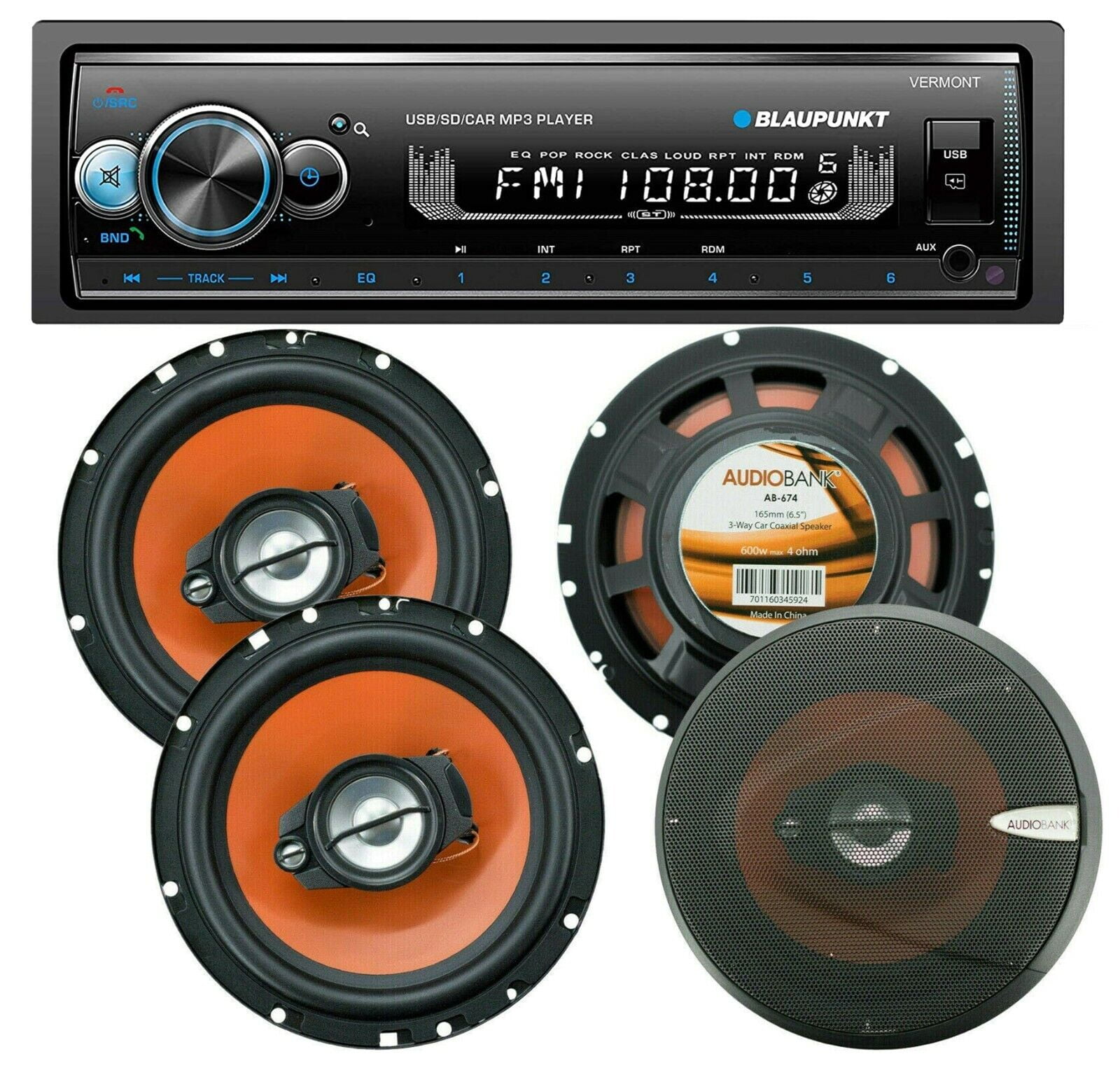 Blaupunkt VERMONT 72 Bluetooth Receiver + 4x Audiobank AB674 6.5" Speakers Bundle