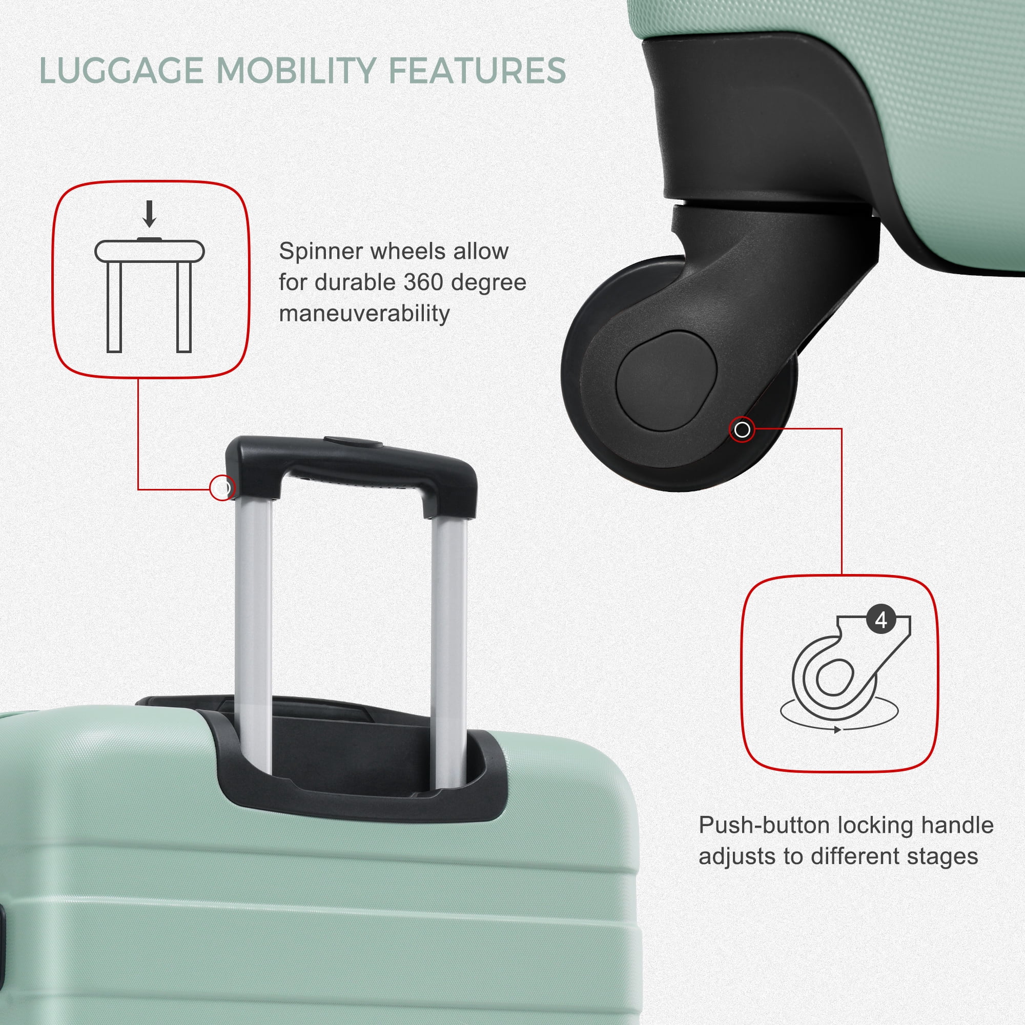 3-Piece ABS Luggage Set, 20" Carry-On, TSA Lock, 360° Spinner Wheels, Lightweight Travel