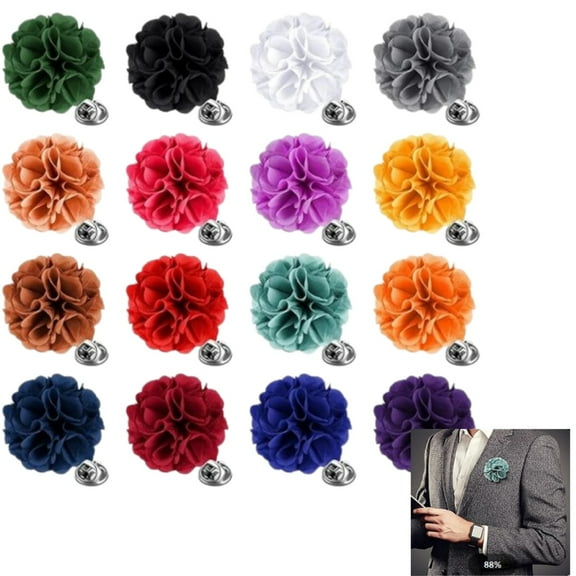 Satin Flower Men's Lapel Pins, Handmade Formal Boutonniere Brooch Pin for Gentleman Women Suit Shirt Wedding Groom Tuxedo Corsage 16 Pcs, Mixed Color