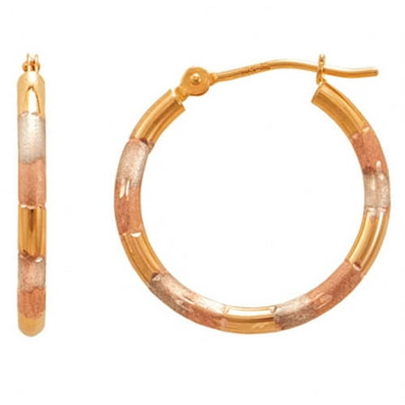 Simply Gold 10kt Yellow Gold with White and Pink Rhodium 2.0mm x 20mm Hoop Earrings