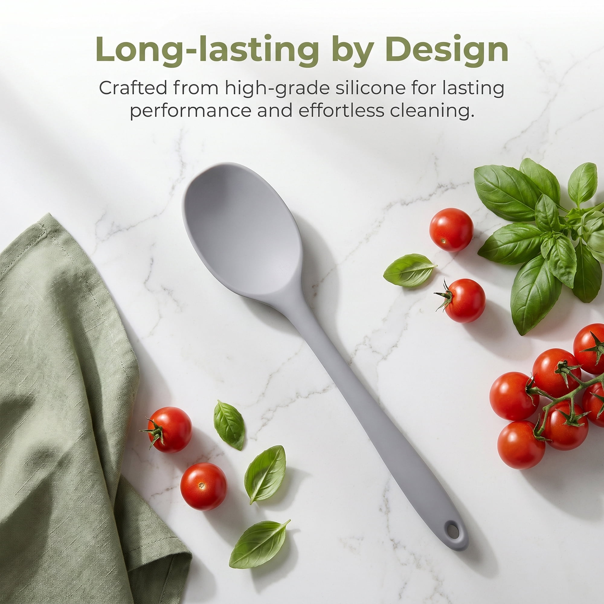 Unique Bargains Silicone Non Stick Heat Resistant Cooking Spoon Dark Grey 11x2.3in