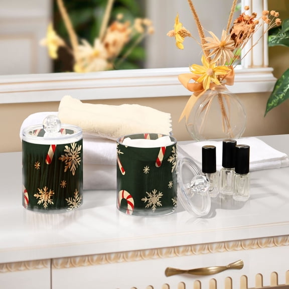 Ckdifva Christmas Candy Cane Snowflakes Storage Jar with Lid Acrylic Organization Storage Containers Set of 2
